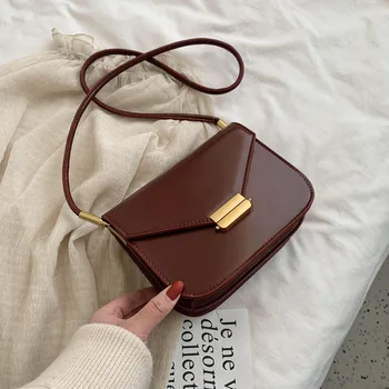 

Hot Sale Simple Female Small Square Bag 2020 Solid Color Quality Pu Leather Women's Designer Handbag Lock Shoulder Messenger Bag