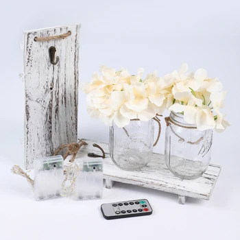 

2pcs/set ins Hot Wall Light White Wooden Board Mason Jar Sconces Upgrade Remote Control Function Waterproof DIY Home Decor New