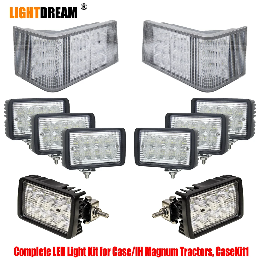 

Complete Kit include 40w 6x4 Led side Bottom mount work lights + led corner headlight For Case IH Tractor 10pcs lamps set