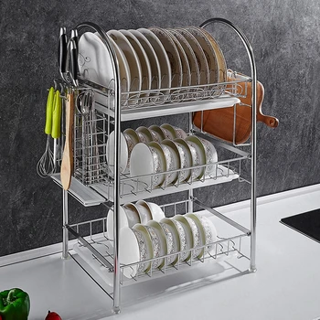 

0% Dish Rack Drain Stainless Steel Kitchen Rack Dish Storage Household Dishwashing Dry Bowl Plate Shelf