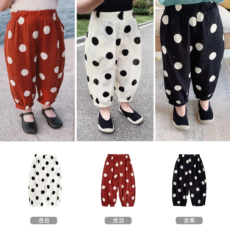 Children Anti Mosquito Pants Summer Thin Section Cotton Linen Girls New Style Babies' Trousers Infants Polka Dot Pants