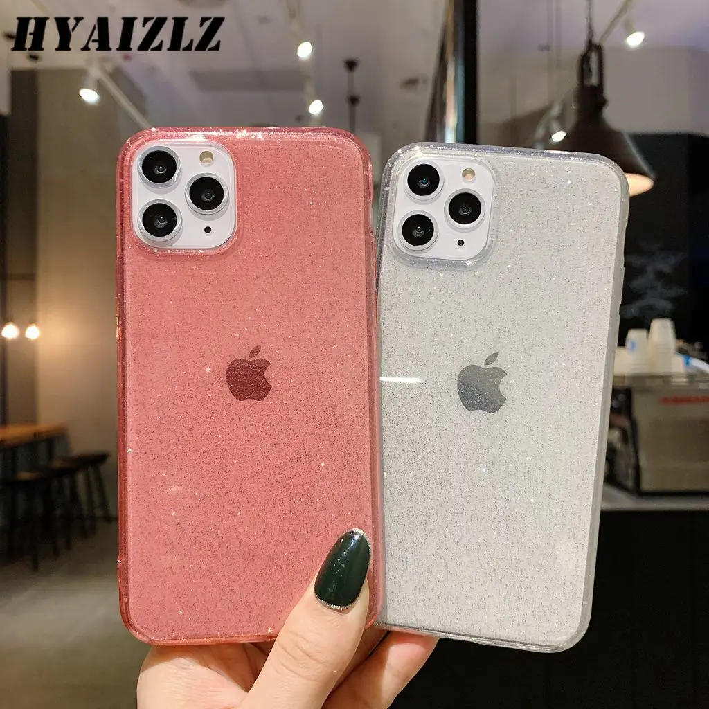 

Simple Glitter Case for iPhone 11 Pro Max XS XR X 6 6S 7 8 Plus Soft Clear Back Cover Solid Color Slim Fit Women's Phone Shell