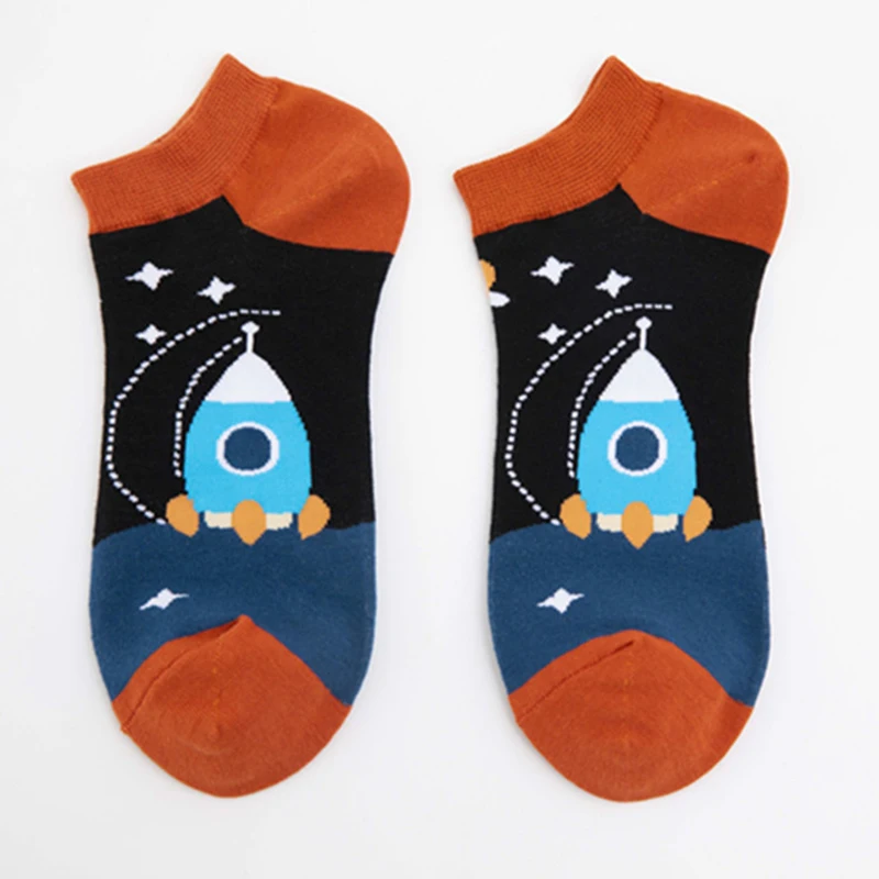 New Space Alien Planet Universe Cartoon Cotton Skate Cool Casual Socks Women Men Astronaut Funny Boat Short Happy Ankle Socks