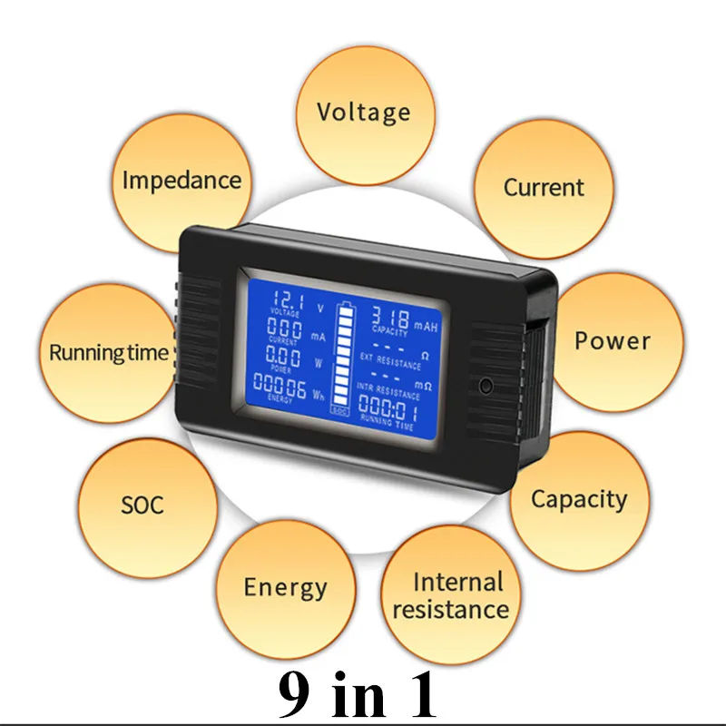 Batterijmonitor, PZEM-015 0-200V 0-300A LCD-display, batterijstroom, spanning, vermogen, energiecapaciteit, impedantietester Checker met 300A shunt [met 015 Engels 300A shunt