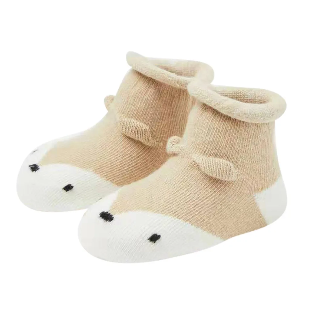 1 пара носки для младенцев Дети с мультипликационным принтом для мальчиков и девочек, Животные противоскользящие трикотажные теплые носки теплые