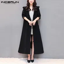 INCERUN, традиционный мужской повседневный однотонный длинный Тренч с капюшоном и длинным рукавом, Стильный винтажный Тренч с пряжкой, парная толстовка с капюшоном, верхняя одежда