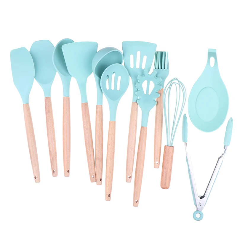 1PC Silicone Wood Turner Soup Spoon Spatula Brush Scraper Pasta Server Egg Beater Kitchen Cooking Tools Kitchenware