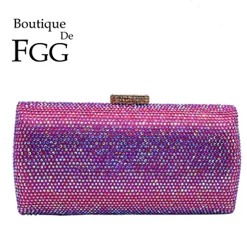 

Boutique De FGG Bling Women Fuchsia Evening Bags and Clutches Ladies Small Crystal Purses and Handbags Wedding Party DInner Bag