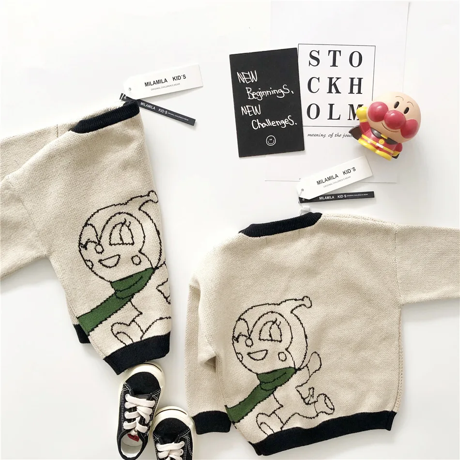 Tonytaobaby/новая осенне-зимняя одежда для мальчиков и девочек; детская одежда; свитер из чистого хлопка с рисунком; свитер для мальчиков
