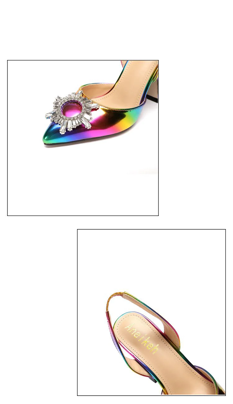 Aneikeh цвета; Модные женские Босоножки на каблуке из искусственной кожи; острый носок; стразы; подсолнухи; шпильки; женские туфли на высоком каблуке; вечерние туфли в римском стиле
