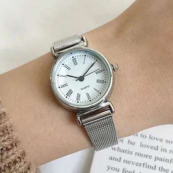 

Elegant Women Watches Silver Stainless Steel Minimalism Retro Lady Wristwatch Casual Business Female Dress Watch Gift Clock