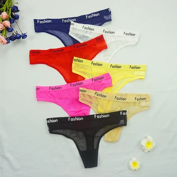 

Sexy Transparent Panties Thong Erotic Underwear G String Mesh Female Underpants Breathable Sports Letter T Panty Tangas