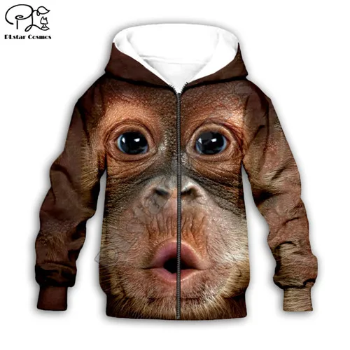 Kids zip hoodies Детские комплекты толстовки с капюшоном с объемным принтом забавной обезьяны Детский свитер с длинными рукавами одежда для маленьких мальчиков и девочек штаны на молнии в подарок - Цвет: Kids zip hoodies