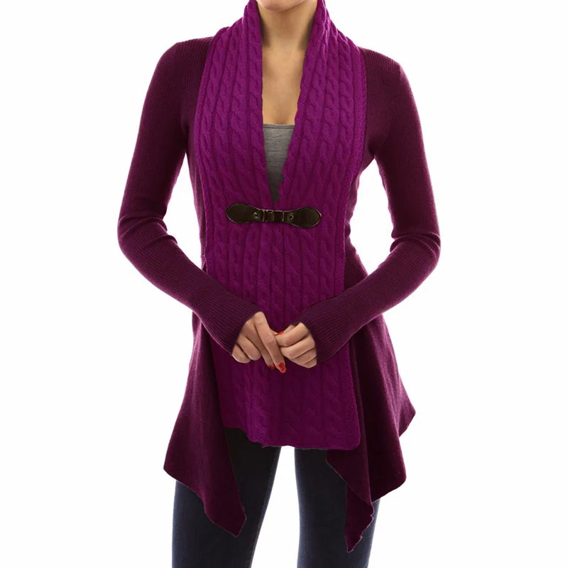 Европа и США v-образным вырезом пряжки с длинным рукавом шерстяной вязаный кардиган был тонкий сплошной цвет простой женский свитер - Цвет: Фиолетовый