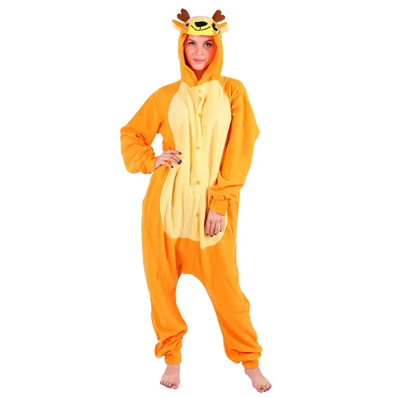 Взрослые пижамы с рисунками животных из Для женщин пижамы кигуруми, все в одном, пижама с животным костюмы Косплэй стежка льва пижама в виде костюма волка комплект Пижама с рисунками из мультфильмов - Цвет: Deer Fe