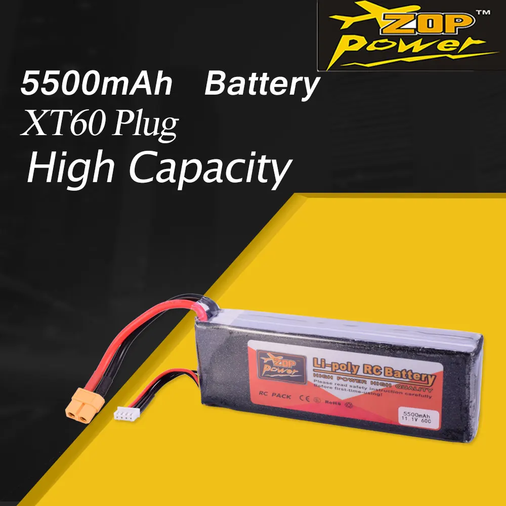 ZOP POWER 11.1V 60C 5500mAh 3S Lipo Battery XT60 Plug Rechargeable for RC Racing Drone Quadcopter Helicopter Car Boat