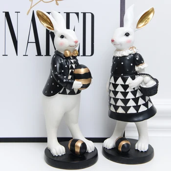 

Nordic Style American Palace Rabbit Figurine Art Sculpture Handicraft Resin Animals Statues Home Decoration Couples Gift R2545