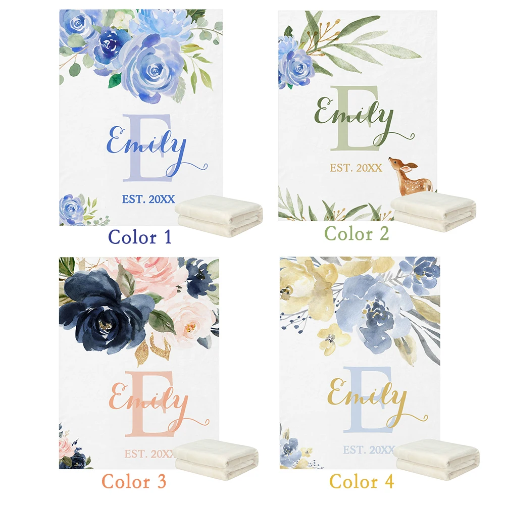 LVYZIHO Personalized Name Watercolor Floral Baby Blanket – 30×40 / 48×60 / 60×80 Inches – Fleece Blanket LVYZIHO Personalized Name Watercolor Floral Baby Blanket – 30×40 / 48×60 / 60×80 Inches – Fleece Blanket