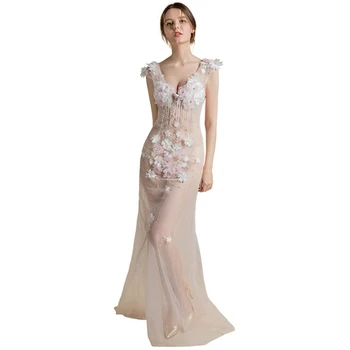 

Nightclub Ktv long skirt sexy thin night show evening dress long perspective dress club performance dress tooling women 2019 new