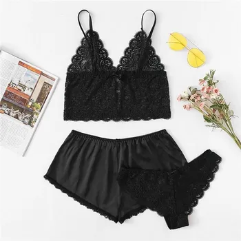

Silk Pajamas Sexy Satin Lingerie Lace Shorts Set Women Underwear S-XL fashion Leisure Sexy Sleepwear Comfortable personality