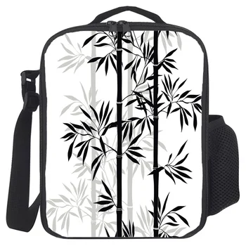 

Black White Bamboo Chinese Style Cooler Bag Students School Food Bag Boys Girls Lunch Bag Women Men Lunch Box Best Gift