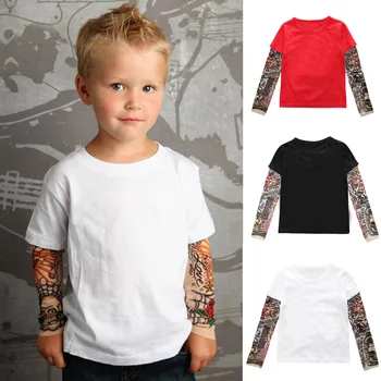 

Fashion Children's girls clothes cotton o-neck Toddler Baby Kids Boys T-Shirt with Mesh Tattoo Printed Sleeve Tee Tops H4