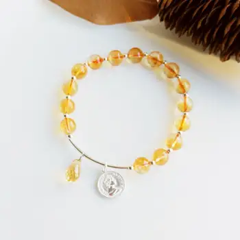 

Lii Ji Genuine Natural 7-8mm Citrine Pure 925 Sterling Silver Coin Charm Bracelet Friendship Jewelry