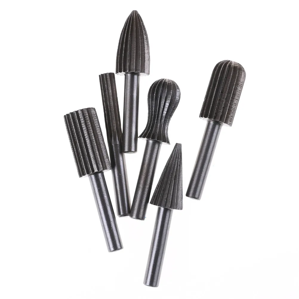 6pcs/set 6mm Shank Tungsten Steel Rotary File Cutter Engraving Grinding Bit For Rotary Tools LB0026