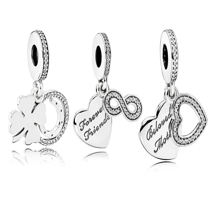 Новинка, 925 пробы, серебряный браслет с подвеской Forever Friends, браслет pandora, ожерелье на удачу, подвеска, сделай сам, ювелирное изделие - Цвет: 3pcs