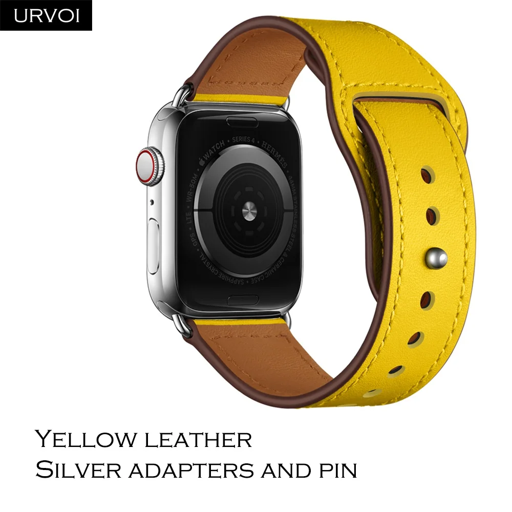 Yellow S URVOI ремешок для apple watch серии 5/4 3/2/1 спортивный ремешок натуральная Swift кожаный ремешок для наручных часов iWatch, пальцем и tuck ручной работы - Цвет ремешка: Yellow S