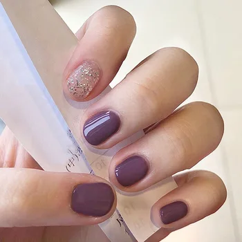 

24pcs Rattan Purple Shimmering Powder Short Temperament Wearable Fake Nails Easy Operation Daily Decorative false fingernails