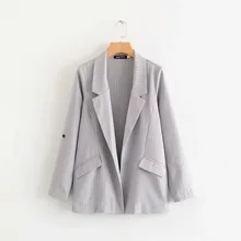 Fashionable women's jacket Autumn thin section loose gray striped ladies blazer 2019 new cardigan small suit Office jacket