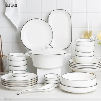 

Nordic Style White Dinner Plate Ceramic Kitchen Plate Food Dishes Rice Salad Noodles Bowl Soup Kitchen Cutlery Plate