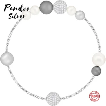 

PANDOO Fashion Charm Pure 925 Silver Original 1:1 Copy, Modern Fashion Small Fresh Pearl Female Luxury Jewelry Gifts