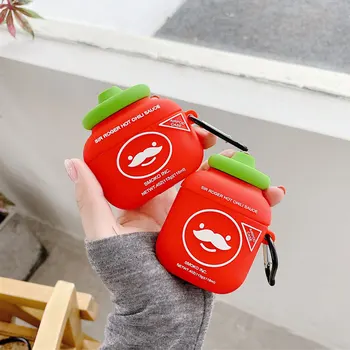 

3D case For AirPods 1 2 Red Chili Sauce Bottle Cute Cartoon Soft Silicone Cases For Apple Airpod Case Protect Cover