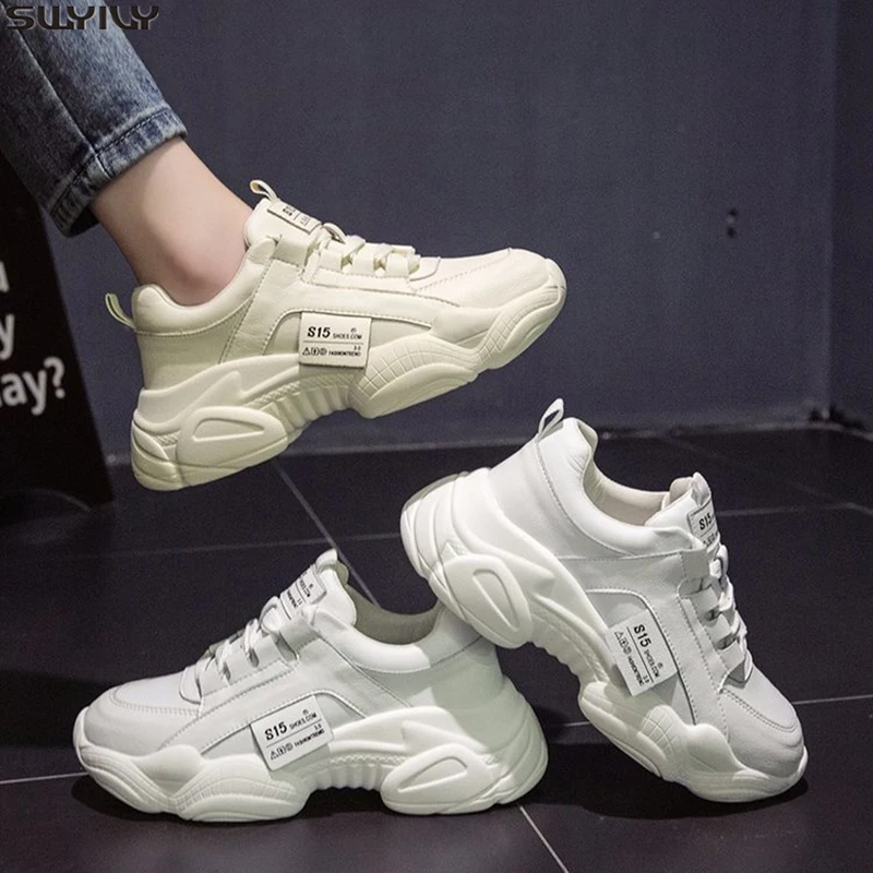 

SWYIVY Chunky Sneakers Women PU White Shoes Woman Spring 2020 Wedges Shoes For Women Sneakers Platform Fashion New Ladies Shoe