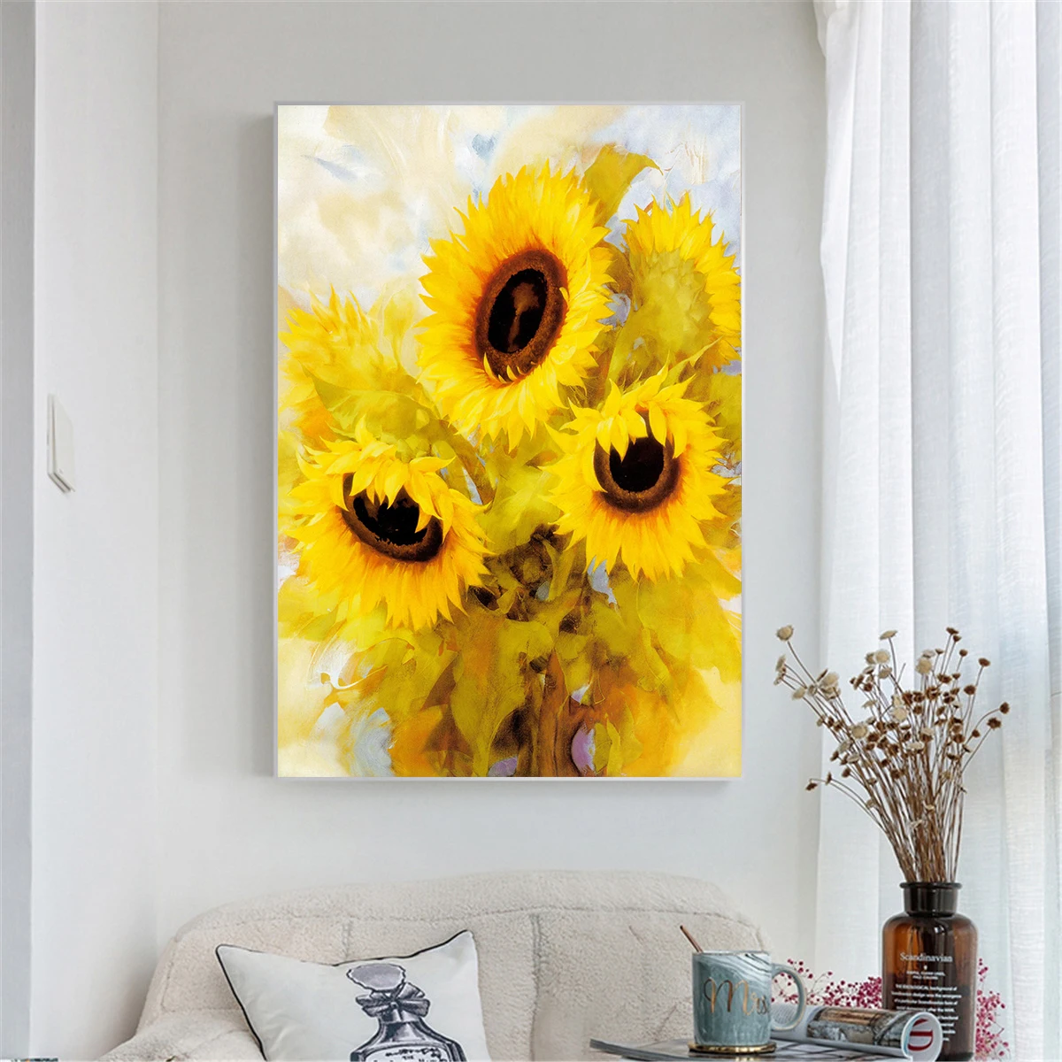 

Abstract Oil Painting On Canvas Prints Watercolor Sunflowers Poster Wall Pictures for Living Room Wall Art Home Decor Cuadros