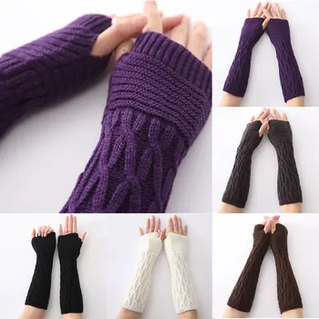 

Women Arm Warmer Winter Long Gloves Fashion Fingerless Gloves Solid Color Knitted Mittens Hot Sales