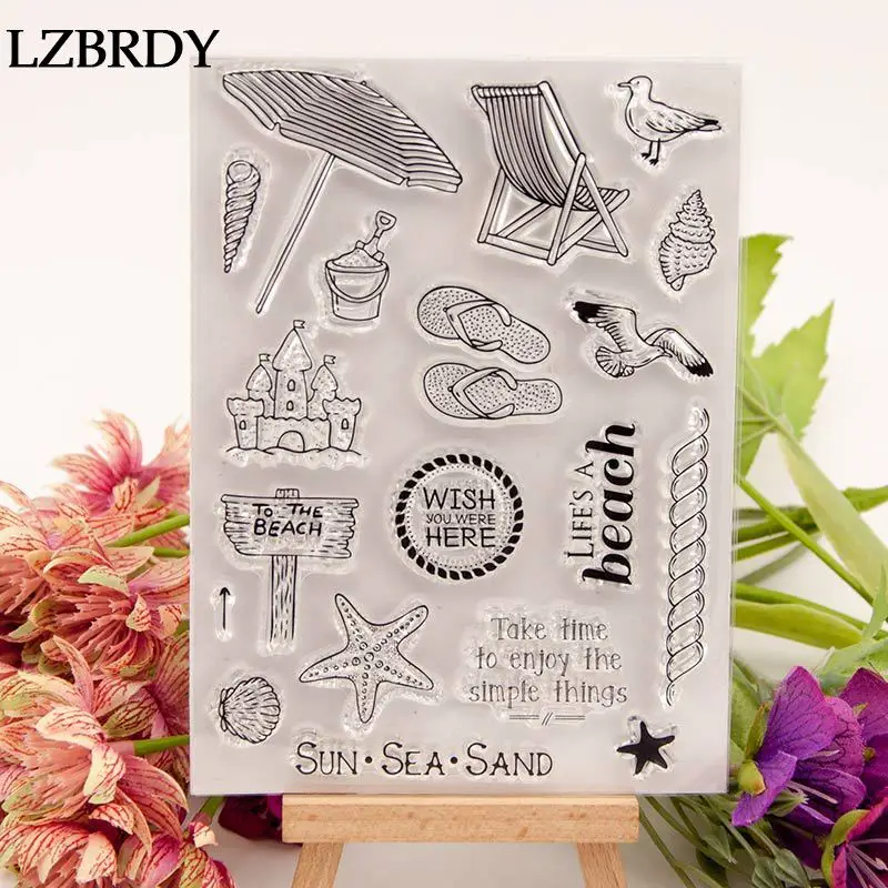 1 Pack Article Umbrella Chair Birds House Starfish Stamps Letters Rubber New for Scrapbooking Card Making Clear | Дом и сад