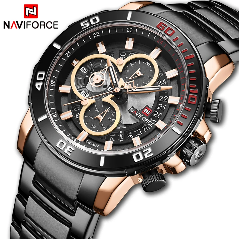 NAVIFORCE часы для мужчин ремешок из нержавеющей стали кварцевые Топ роскошные