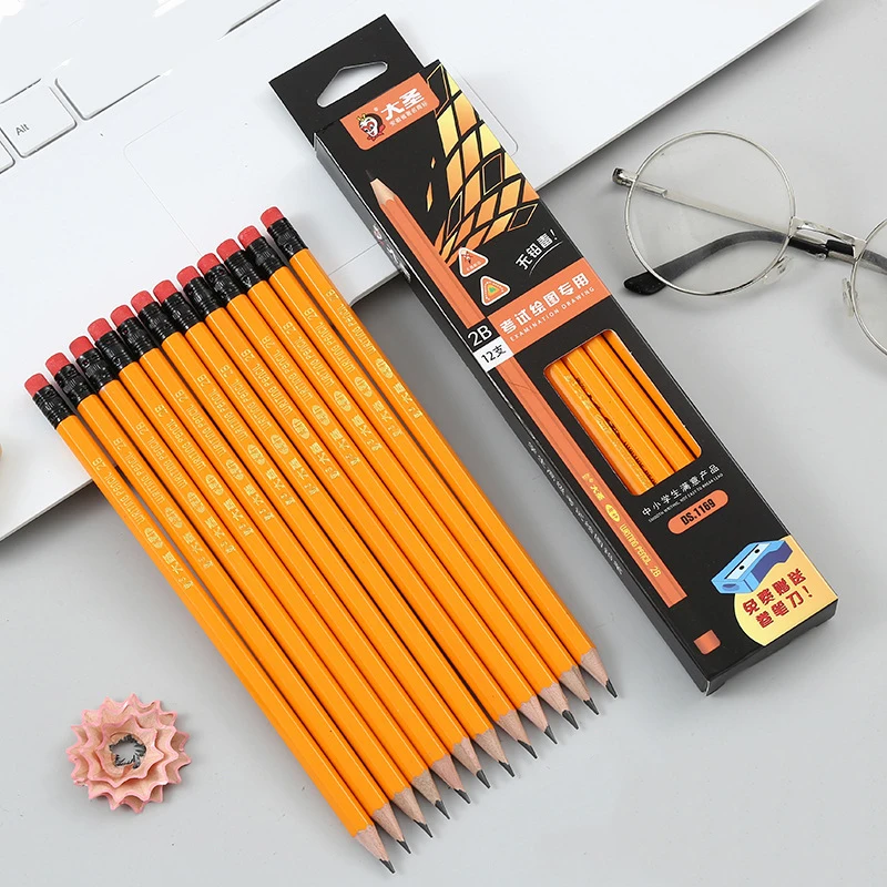 

12 sets of hexagonal 2B pencils small tip pencils lead-free toxic continuous writing pen school childrens stationery
