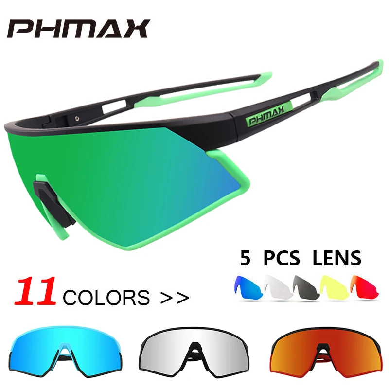 Günstige PHMAX Ultraleicht Radfahren Brille Polarisierte 5 Objektiv Outdoor Sports MTB Bike Gläser Männer Frauen Radfahren Sonnenbrillen Brillen