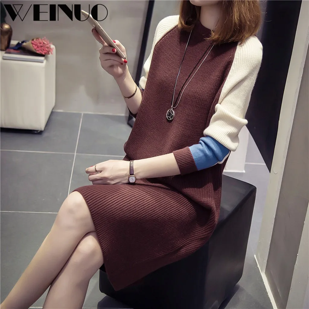 Женские платья Robe 2019Top Горячая Женская Осенняя мода корейское свободное платье вязаный свитер с длинным рукавом платья Vestido De Mujer