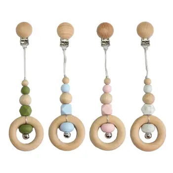 

Baby Pacifier Chain Clip Infant Teether Nipple Holder Wooden Teething Ring Nursing Chewing Toys Hanging Pendant Decor