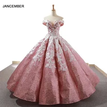 J66667 jancembber розовое бальное платье, свободное пышное платье, распухшее бальное платье с открытыми плечами, милая аппликация, блестящее платье, vestidos de 15 a os rosas