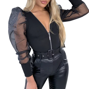 

Sexy Womens Bodysuits Fashion Strappy V Neck Sheer Bodycon Bodysuit Ladies Leotard Tops Black Bodysuit Jumpsuit Short Romper