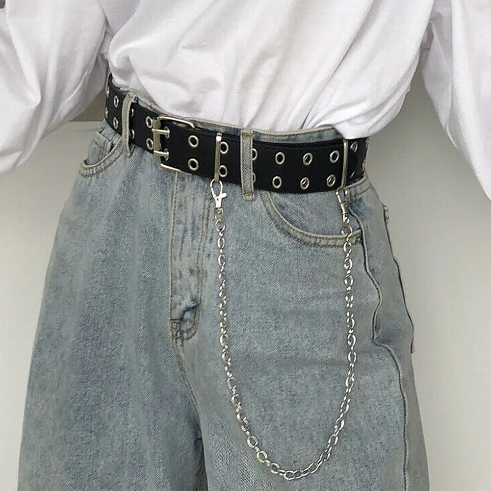 

Women Punk Chain Fashion Belt Adjustable Double/Single Row Hole Eyelet Waistband with Eyelet Chain Decorative Belts New 2020 Hot