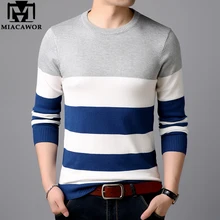 MIACAWOR мужской свитер, полосатый вязаный шерстяной свитер, Мужской пуловер, приталенный пуловер, повседневная мужская одежда Y150