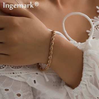 

Punk Men Bracelet Cuban Iron Link Chain Bracelets Bangles Women Minimalism Twisted Gold Color Unisex Wrist Fashion Jewelry Gifts