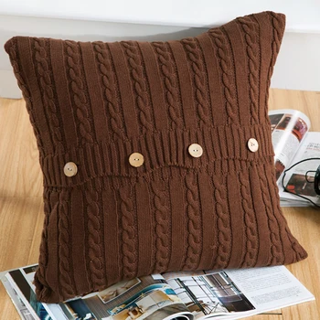 

Knitting Cushion Cover Buttons Decor Soft Pillowcase Square Rectangle Pillow Cover for Home Sofa Seat Car Office 45x45cm
